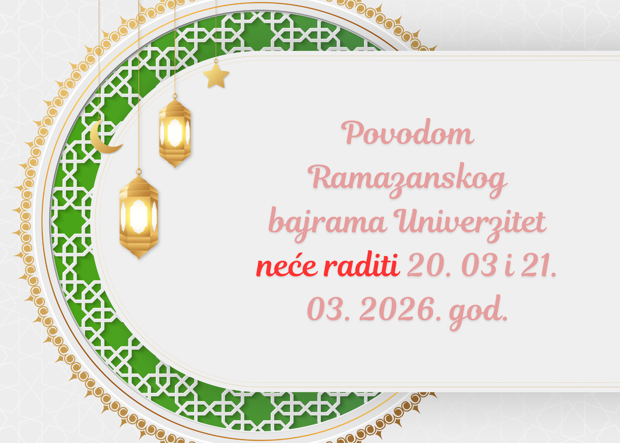 Neradni dani povodom Ramazanskog bajrama